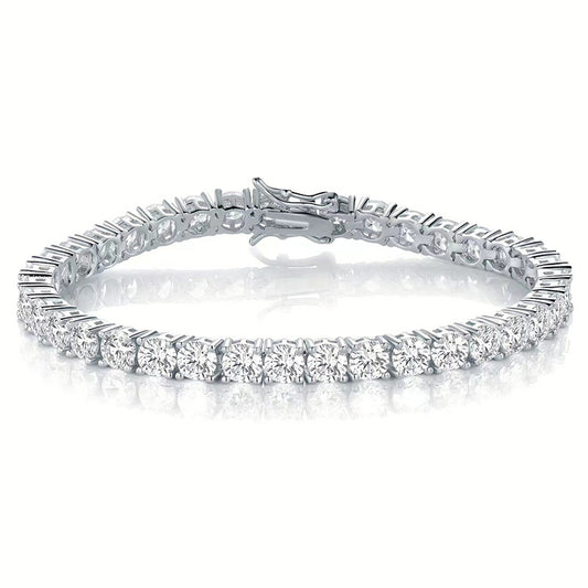 "18K Gold Zircon Tennis Bracelet - Elegant and classic ladies jewelry featuring high-quality zircon stones in a stunning gold setting."  