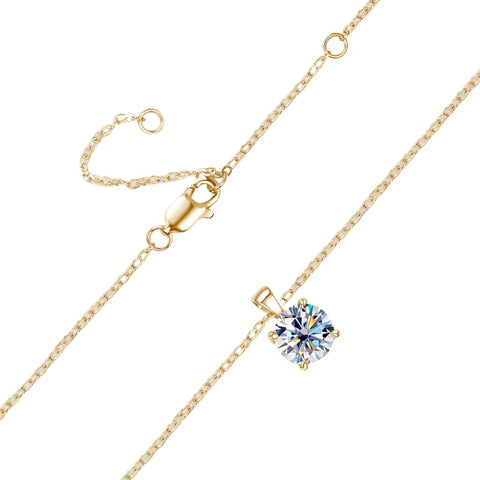  Side view of the 925 Silver-Plated 14k Gold Moissanite Four-Claw Necklace, highlighting the pendant's profile and unique setting.