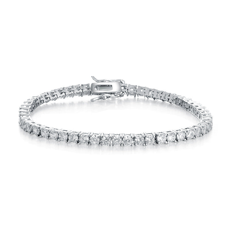 925 silver zircon tennis bracelet displayed on a white background, emphasizing its luxurious design and high-quality materials.