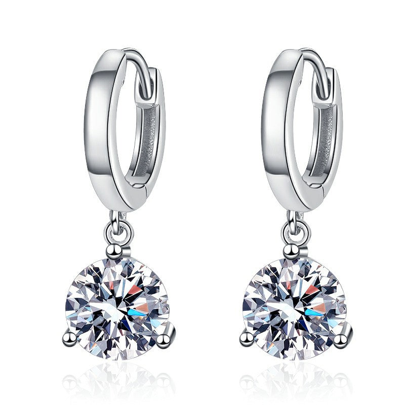 Front view of the 925 silver 1 carat moissanite pendant earrings, showcasing their exquisite shining and classic design.