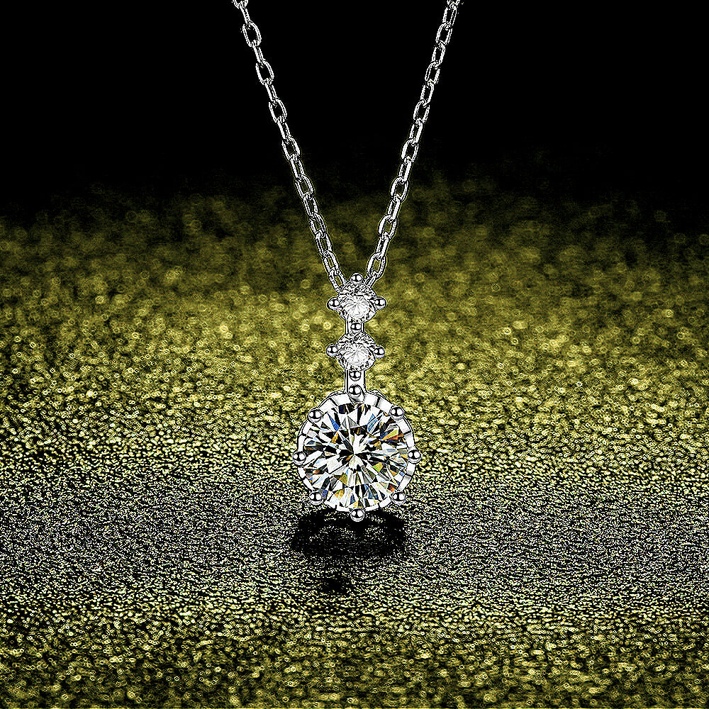 Real front view of the 925 silver 1 carat moissanite pendant necklace, showcasing its shining elegance and fashionable design.