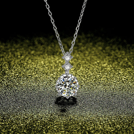 Real front view of the 925 silver 1 carat moissanite pendant necklace, showcasing its shining elegance and fashionable design.