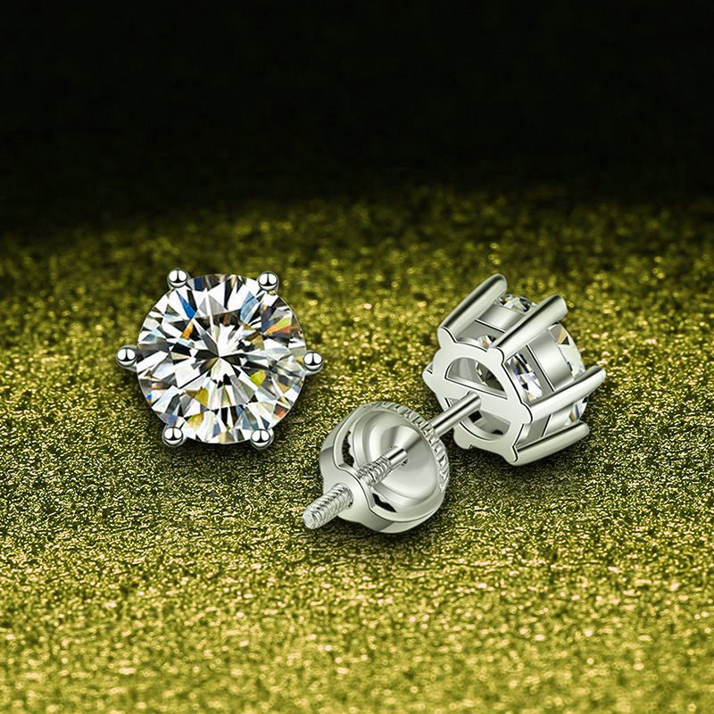 Close-up detail of the 1 carat moissanite in the 925 silver stud earrings, emphasizing their sparkling brilliance and quality craftsmanship.