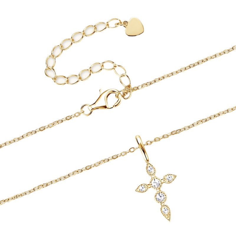 Close-up detail of the 925 silver 14K gold moissanite 3D cross necklace, emphasizing the craftsmanship and quality of materials used in its creation