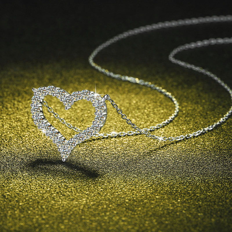 Side view of the 925 Silver Love Pendant Necklace, highlighting the depth and craftsmanship of the pendant.