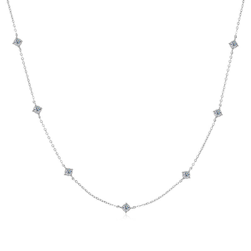 925 Silver Moissanite Gypsy Necklace on a white background, emphasizing its shine and exquisite design without distractions