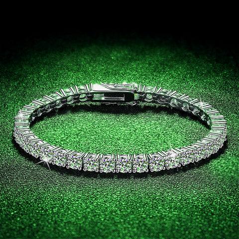 Front view of a 925 silver moissanite tennis bracelet, showcasing its high-end design and sparkling moissanite stones.