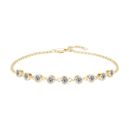  925 Silver Plated 18k Gold Moissanite Bracelet displayed against a white background, providing a clear view of its stunning design and shine. 