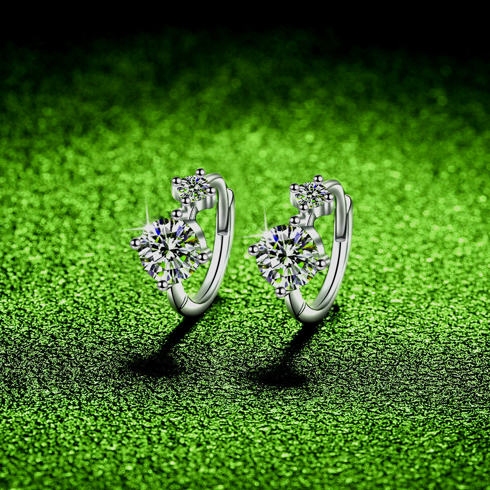 Front view of 925 silver plated Pt950 moissanite earrings showcasing their elegant design and sparkling stones.
