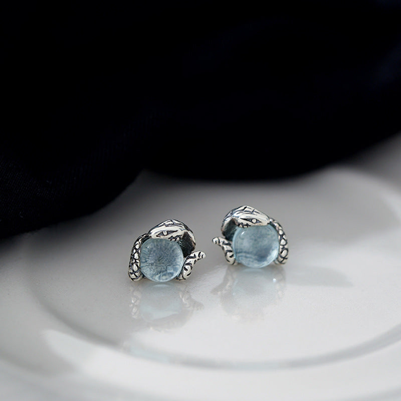 925 Sterling Silver Serpent Pearl Zircon Stud Earrings showcasing a round 6mm zircon stone in an elegant design