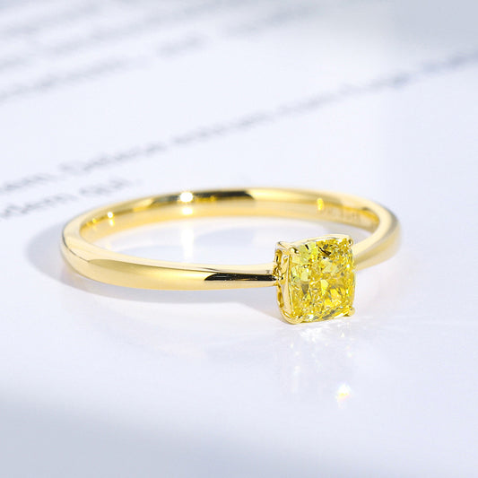 Profile view of the 925 silver yellow zircon ring, showcasing its elegant curves and design elements.