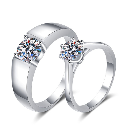 The high-quality 925 silver glossy moissanite couple ring displayed against a white background, allowing its design and sparkle to be clearly seen.

Feel free to m