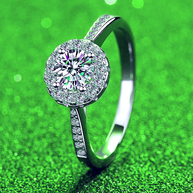 Front view of 925 silver 2-carat moissanite engagement ring, showcasing its stunning brilliance and elegant design.