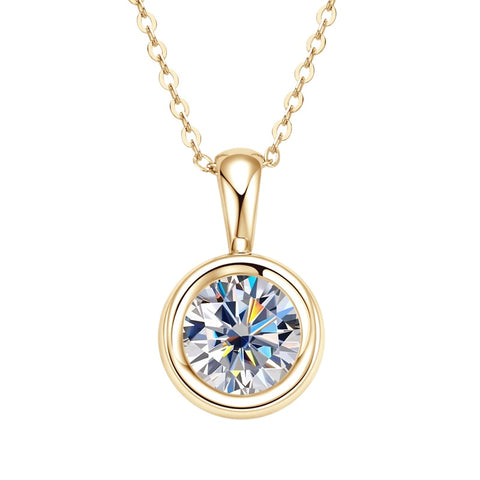 925 silver 18k gold 2 carat moissanite necklace displayed on a white background, showcasing its stunning design and versatility