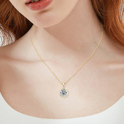 Model wearing 925 silver 18k gold 2 carat moissanite necklace, illustrating how it enhances any outfit with luxurious elegance