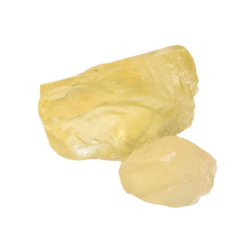 Natural citrine rough stone placed on a white background, providing a clear view of its color and shape for product showcasing.