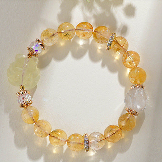 Front view of the Natural Citrine and White Crystal Nine-tailed Fox Bracelet showcasing its vibrant colors and intricate design.