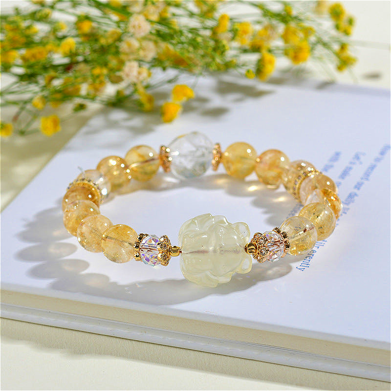 Side view of the Natural Citrine and White Crystal Nine-tailed Fox Bracelet highlighting the craftsmanship and materials used