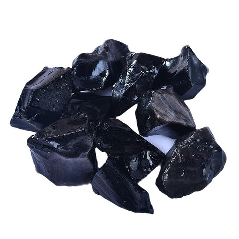  Front view of the Natural Obsidian Rough, showcasing its deep black color and unique natural surface, symbolizing powerful spiritual protection and energy enhancement.